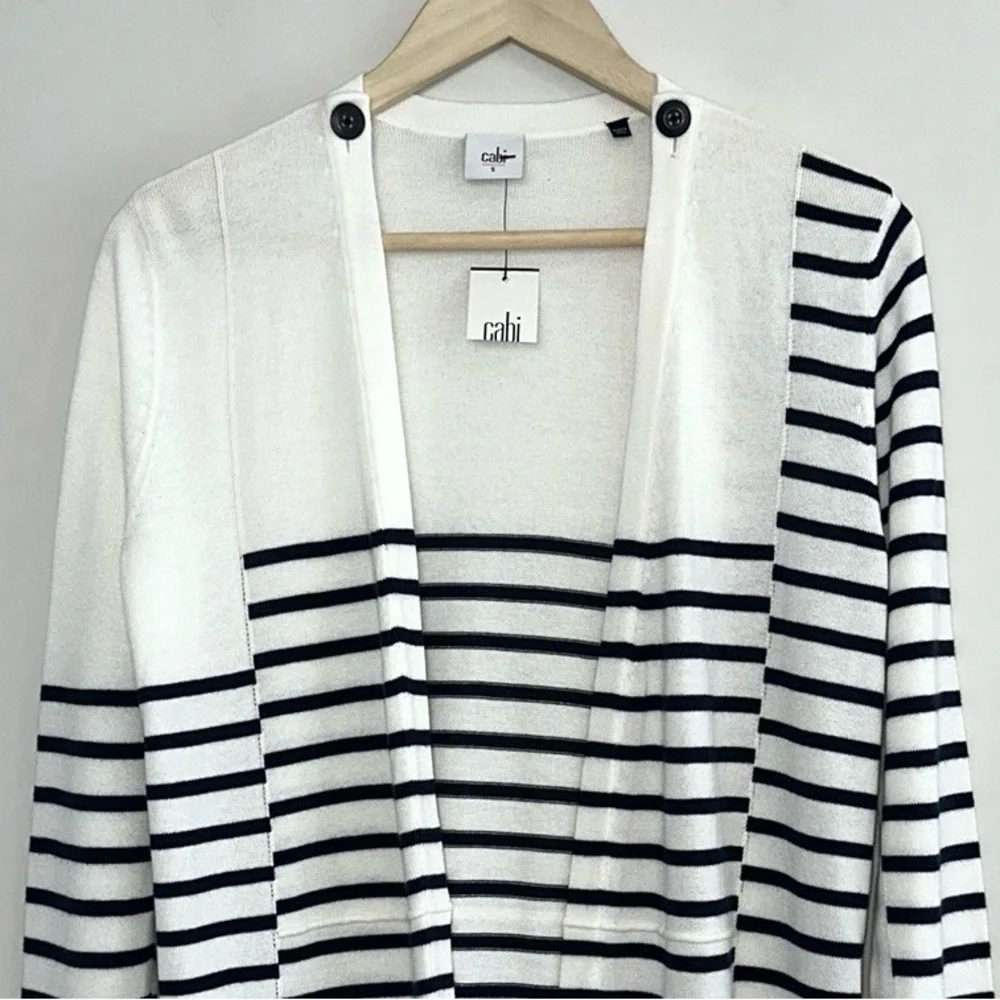 NWT cabi Victory Sweater in Navy and White Stripe